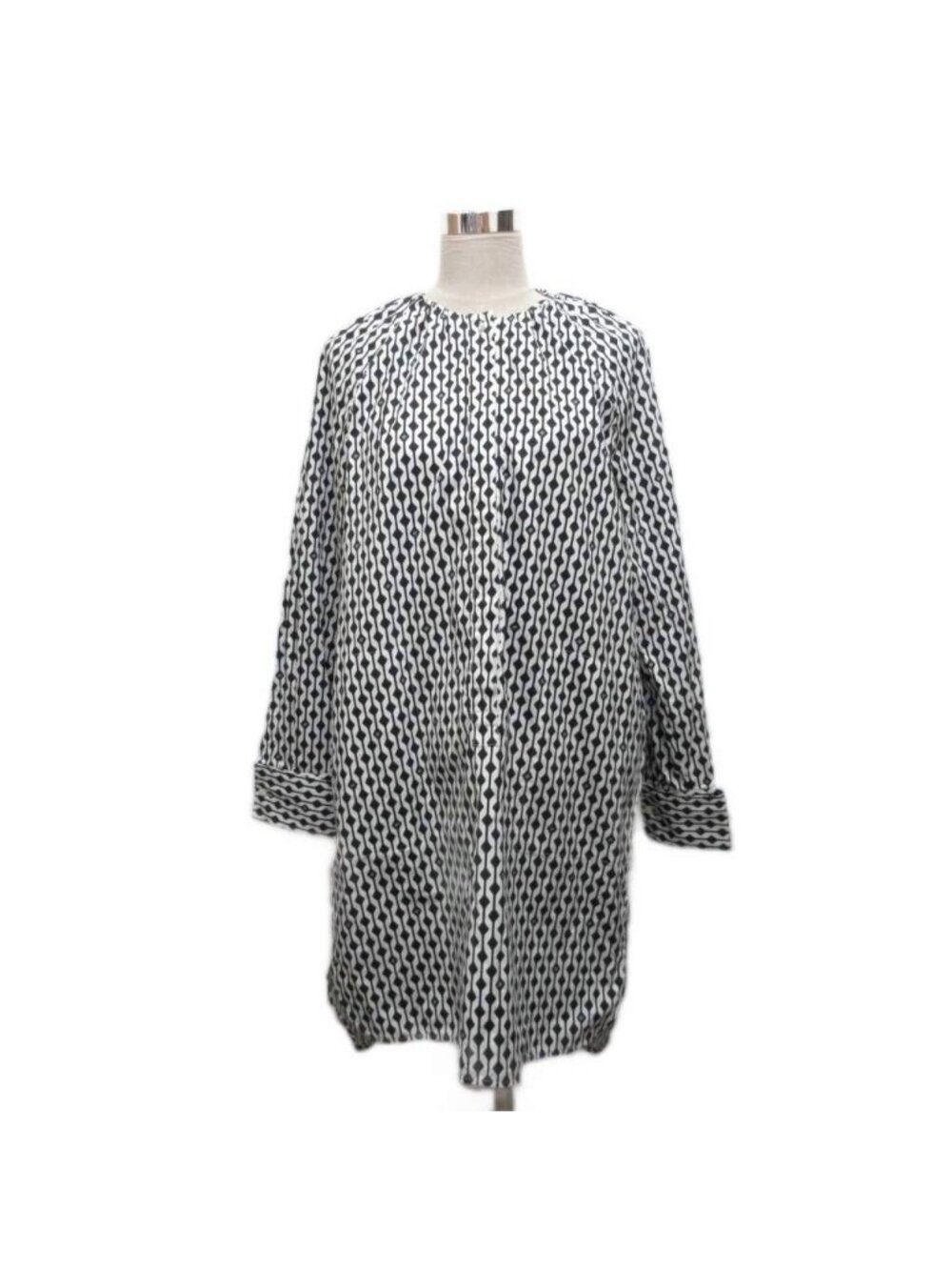 Max Mara White Tag Dress Tunic Long Sleeve Calfskin Long All Over Print Black 42